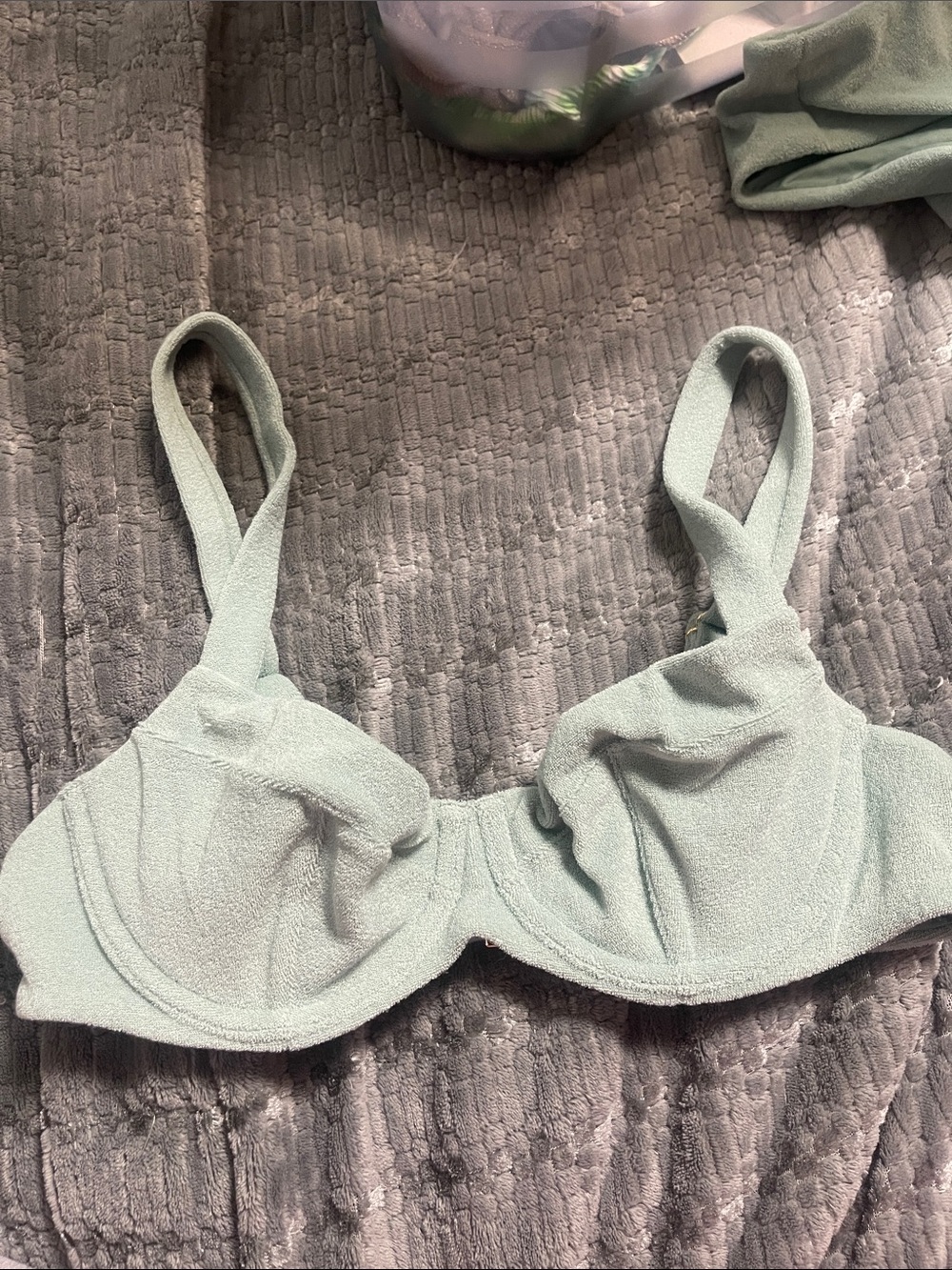 Soft Towel-Terry Underwire Bikini in Sage Green